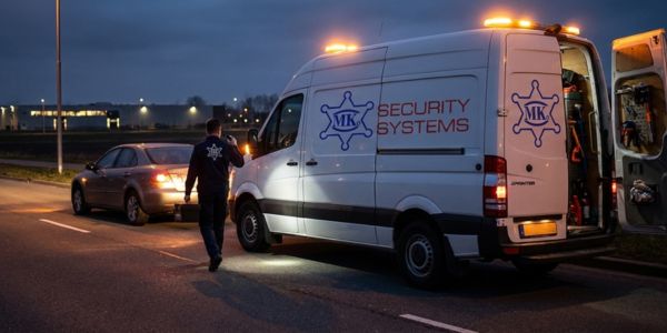 Κινητός κλειδαράς αυτοκινήτων σε νυχτερινή επέμβαση για άνοιγμα οχήματος και προγραμματισμό κλειδιού.